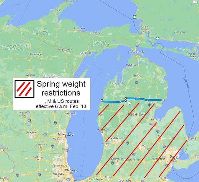 Michigan 2023 Spring weight restrictions Frost Law